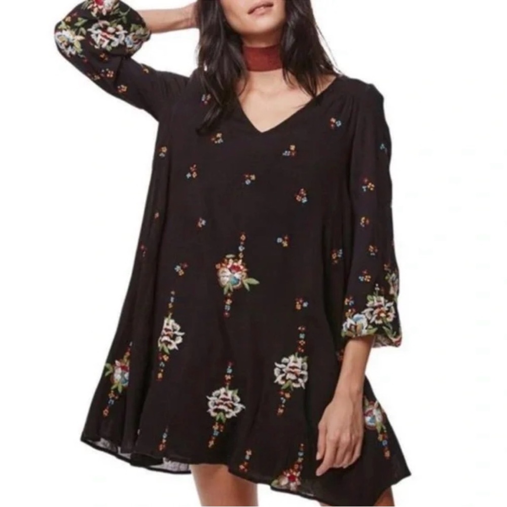 Free People Floral Embroidered Black Dress